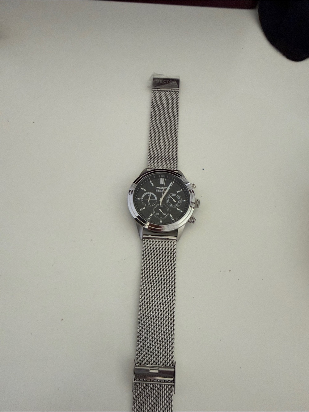SECTOR Men's Silver Mesh Band Chronograph Watch - Black Dial